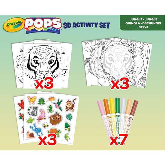 ACTIVIDADES 3D COLOR POPS SELVA SET CON 3 FONDOS, 3 HOJAS 3D, 7 ROTULADORES, 3 HOJAS ADHESIVAS Y CINTA ADHESIVA. 29X22X2,6 CM image 3