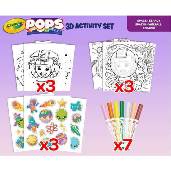ACTIVIDADES 3D COLOR POPS SPACE SET CON 3 FONDOS, 3 HOJAS 3D, 7 ROTULADORES, 3 HOJAS ADHESIVAS Y CINTA ADHESIVA. 29X22X2,6 CM image 3