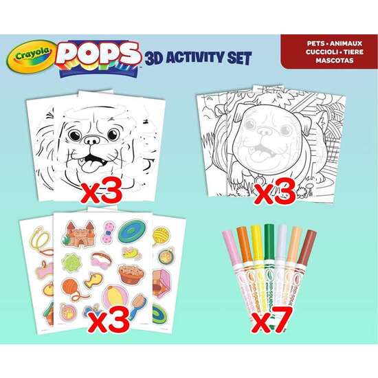 ACTIVIDADES 3D COLOR POPS SET MASCOTAS CON 3 FONDOS, 3 HOJAS 3D, 7 ROTULADORES, 3 HOJAS ADHESIVAS Y CINTA ADHESIVA. 29X22X2,6 CM image 3