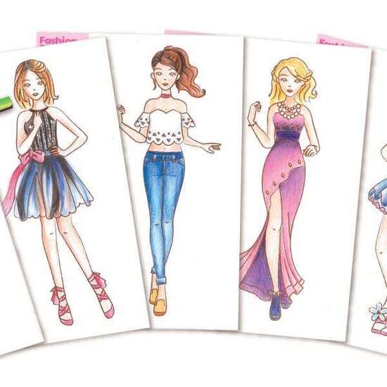 ESTUDIO DE MODA, DIBUJA TUS DISEÑOS CON LAS PLACAS PARA COLCAR, LAPICES, CERA Y HOJAS DE PAPEL. 27,5X20,5X5,5CM image 2