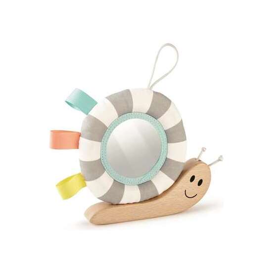CARACOL MULTIJUEGOS DE MADERA PARA COLOCAR EN CUNA O COCHECITO, CON ESPEJO Y UNA SUAVE FLOR QUE SUENA. 17,5C16,5X3CM image 1
