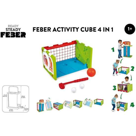 FEBER ACTIVITY CUBE 4 IN 1. LOS NIÑOS PUEDEN JUGAR AL GOLF,BALONCESO,FUTBOL Y UTILIZAR EL CUBO COMO MESA. 41X61X33 CM image 2