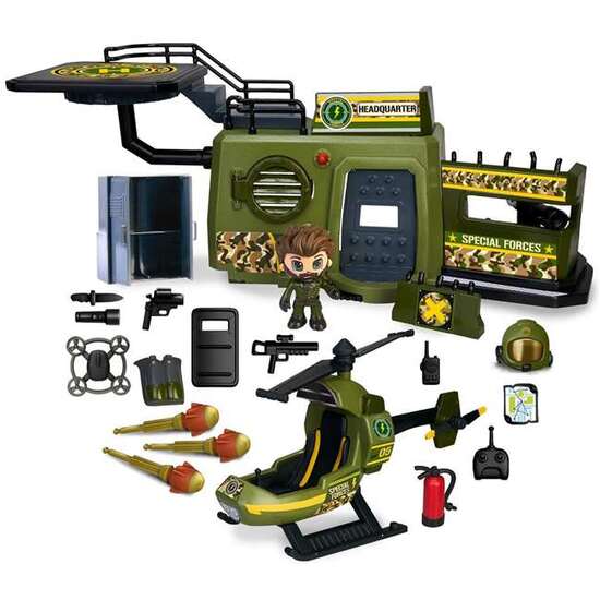 BASE FUERZAS ESPECIALES PINYPON ACTION CON PLATAFORMA DE ATERRIZAJE, INCLUYE FIGURA, HELICÓPTERO, ARMERIA Y ACCESORIOS image 0