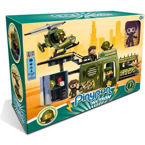 BASE FUERZAS ESPECIALES PINYPON ACTION CON PLATAFORMA DE ATERRIZAJE, INCLUYE FIGURA, HELICÓPTERO, ARMERIA Y ACCESORIOS image 1