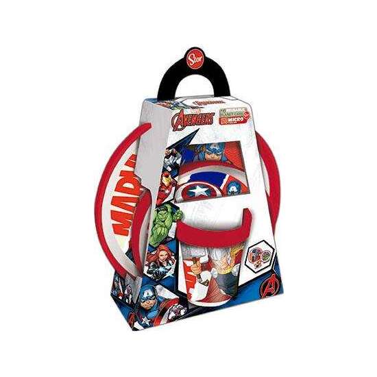 SET VAJILLA PLÁSTICO PREMIUM BICOLOR 3 PIEZAS (2 PLATOS Y 1 VASO) AVENGERS COMIC HEROES ANTIDESLIZANTE image 1