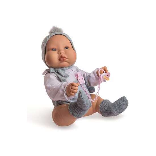 MUÑECA CHUBBY BABY CON PICHI DE LANA GRIS. UN GORDETE DE RECHUPETE!! CUERPO DE VINILO ARTICULADO 50 CM image 0