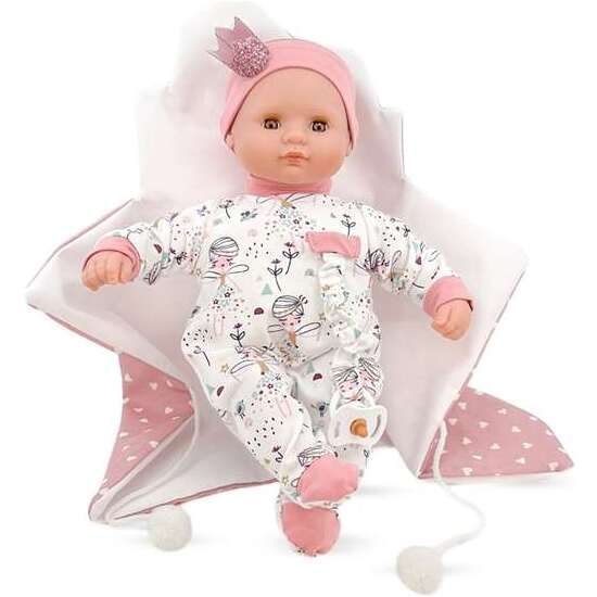 MUÑECA BEBE LLORONA  BABY SHOES CON CANASTILLA ROSA. AL PULSAR LA BARRIGA LLORA Y DICE MAMÁ Y PAPÁ 34 CM image 2