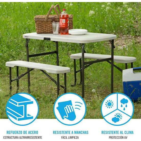 CONJUNTO DE MESA (106X61X74 CM) Y DOS BANCOS (94X22X42 CM)PLEGABLES CON ASAS INCORPORADAS PARA 4 PERSONAS image 3