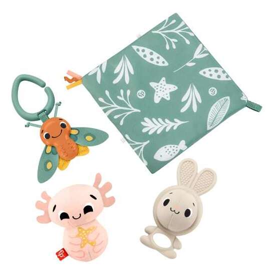 CONJUNTO REGALO JUGUETES SENSORIALES SENSIMALS FISHER-PRICE. (MORDEDOR,PELUCHE,POLILLA SONAJERO Y PAÑO DE APEGO) image 5