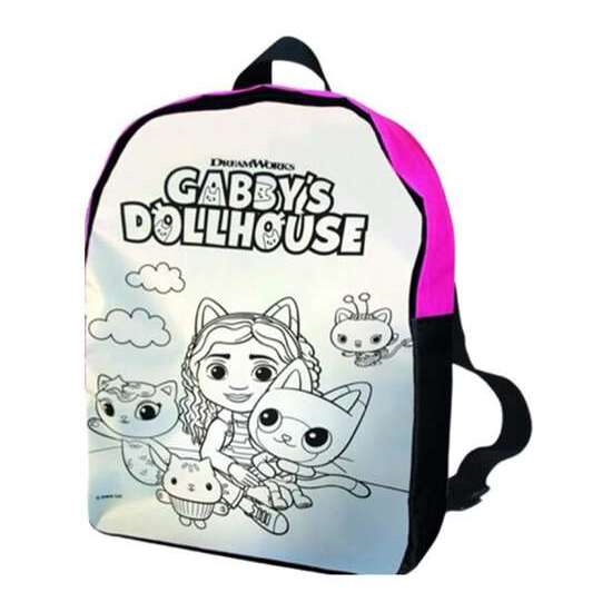 MOCHILA PARA COLOREAR LA CASA DE MUÑECAS DE GABBY. PERSONALIZA Y COLOREA TU PROPIA MOCHILA. INCLUYE 5 ROTULADORES ESPECIALES PARA PINTURA SOBRE TELA. 26X34X7 CM image 2