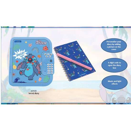 CUADERNO DIARIO SECRETO ELECTRÓNICO DISNEY STITCH. CON CODIGO SECRETO EFECTOS DE LUCES Y SONIDO.24,1X6,5X18 CM image 0