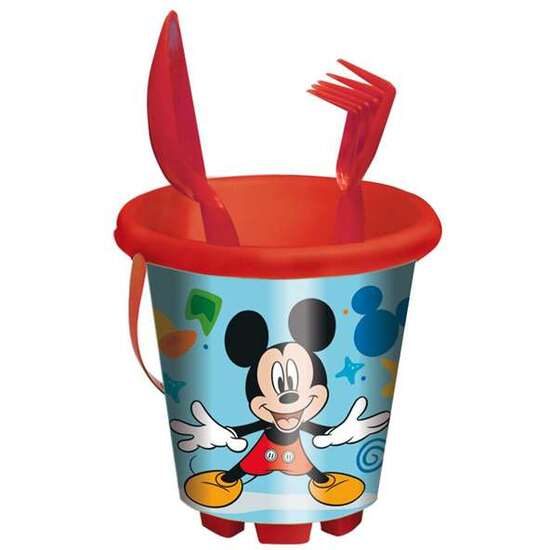 CUBO PLAYA  CASTILLO MODELOS NIÑO(MICKEY, PAW PATROL, DINOSAURIO) CON PALA Y RASTRILLO 18CM  - MODELOS SURTIDOS image 0