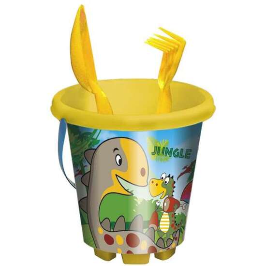 CUBO PLAYA  CASTILLO MODELOS NIÑO(MICKEY, PAW PATROL, DINOSAURIO) CON PALA Y RASTRILLO 18CM  - MODELOS SURTIDOS image 2