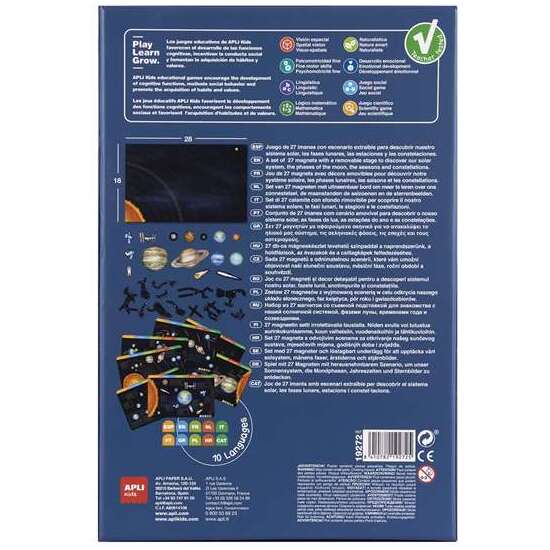 JUEGO MAGNETICO SISTEMA SOLAR INCLUYE 27 IMANES PARA DESCUBRIR EL SISTEMA SOLAR,FASES LUNARES,ESTACIONES Y CONSTELACIONES BILINGÜE 21X55X31 CM image 1