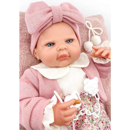REBORN CHAQUETA ROSA PALO Y POLOLO FLORES  MECANISMO BESISTOS Y ALMOHADA ROSA MAQUILLAJE: 18501-24 50 CM image 1