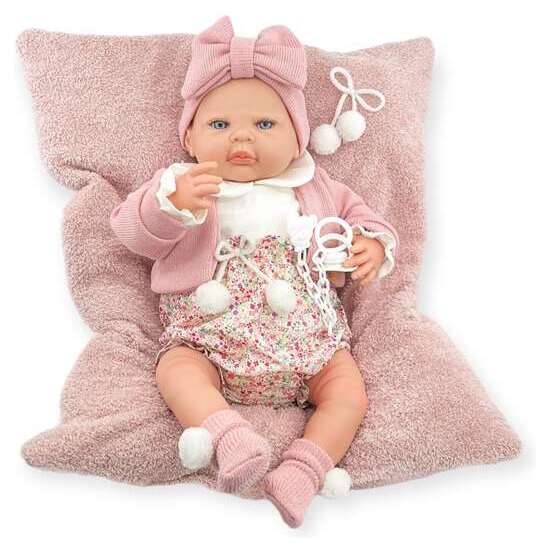 REBORN CHAQUETA ROSA PALO Y POLOLO FLORES  MECANISMO BESISTOS Y ALMOHADA ROSA MAQUILLAJE: 18501-24 50 CM image 2