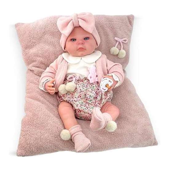 REBORN CHAQUETA ROSA PALO Y POLOLO FLORES  MECANISMO BESISTOS Y ALMOHADA ROSA MAQUILLAJE: 8501-24 50 CM image 0