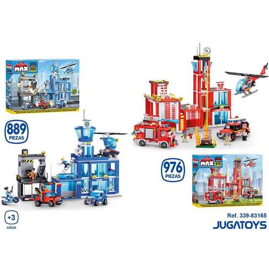 CONSTRUCCION ESTACIÓN DE BOMBEROS Y ESTACIÓN DE POLICIA MAX BUILD CON VEHÍCULOS Y ACCESORIOS 976 PZAS 55 X 40 CM - MODELOS SURTIDOS image 0