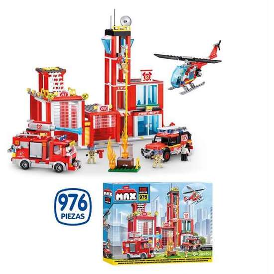 CONSTRUCCION ESTACIÓN DE BOMBEROS Y ESTACIÓN DE POLICIA MAX BUILD CON VEHÍCULOS Y ACCESORIOS 976 PZAS 55 X 40 CM - MODELOS SURTIDOS image 1