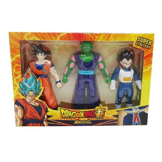 FIGURA ESTIRABLE MONSTERFLEX DRAGON BALL PACK DE 3.ESTRUJA, RETUERCE Y ESTIRA TUS PERSONAJES DE DRAGON BALL. 25X16X4 CM - MODELOS SURTIDOS image 0
