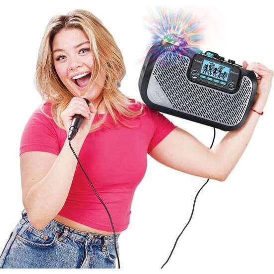 KARAOKE SUPER SOUND CON ALTAVOZ Y MICRÓFONO INCORPORADOS ¡CREA LA ATMOSFERA ADECUADA PARA TU FIESTA PROYECTANDO LUCES MULTICOLOR! image 1
