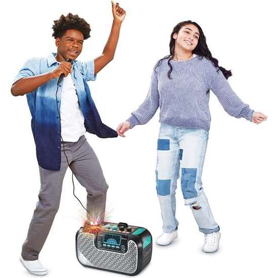 KARAOKE SUPER SOUND CON ALTAVOZ Y MICRÓFONO INCORPORADOS ¡CREA LA ATMOSFERA ADECUADA PARA TU FIESTA PROYECTANDO LUCES MULTICOLOR! image 3