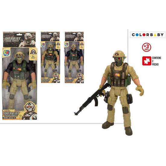 FIGURA ARTICULADA SOLDADO DESERT TASK FORCE.  EQUIPADA CON CHALECO ANTIBALAS Y METRALLETA. 30 CM - MODELOS SURTIDOS image 0