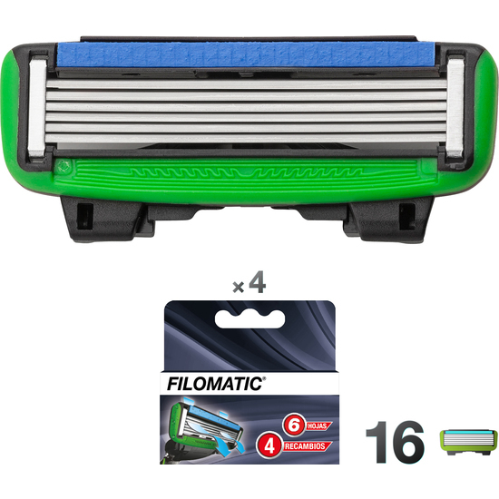 CAJA 16 UDS RECAMBIO CUCHILLAS FILO6 NEGRO+VERDE+AZUL COBALTO image 0