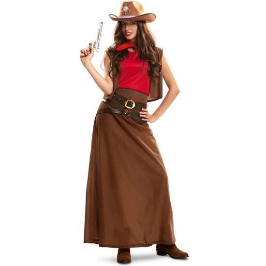 DISFRAZ COWGIRL FALDA, PAÑUELO, CHALECO Y 2 CINTURONES TALLA XXL image 0