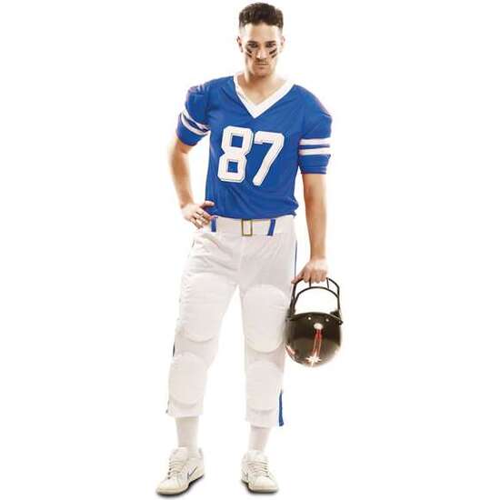 DISFRAZ JUGADOR RUGBY AZUL CAMISETA, CINTURÓN Y PANTALÓN TALLA XXL image 0