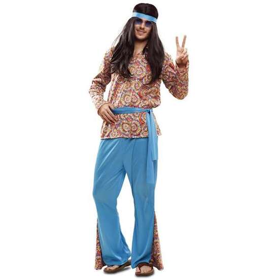 DISFRAZ PSYCHEDELIC HIPPIE CAMISA, PANTALÓN, CINTA CABEZA Y CINTURÓN TALLA XXXL image 0