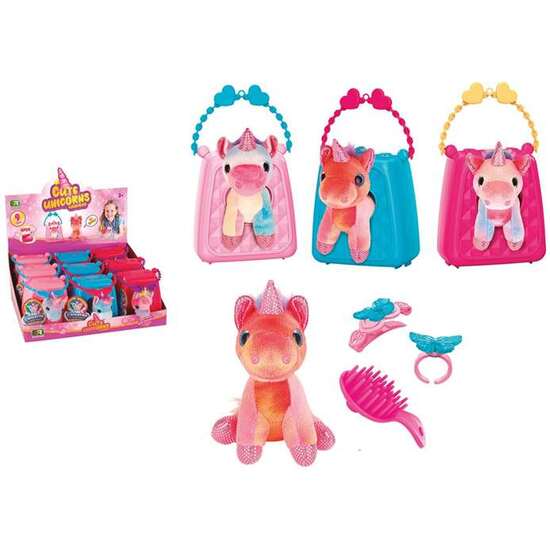 PELUCHE UNICORNIO EN BOLSO CON ACCESORIOS 13X12X11 CM image 0