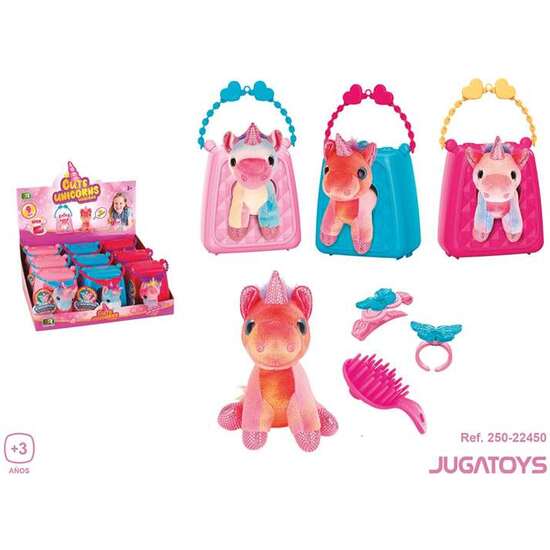PELUCHE UNICORNIO EN BOLSO CON ACCESORIOS 13X12X11 CM image 1