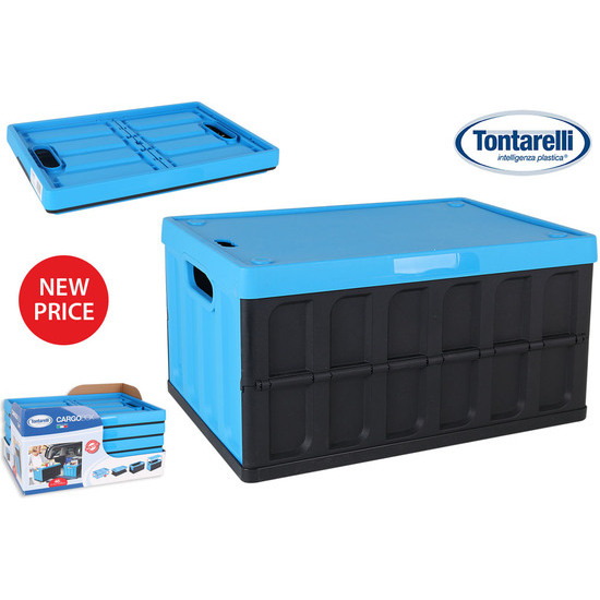 FOLDING CRATE WITH LID 46L BLACK/BLUE image 0