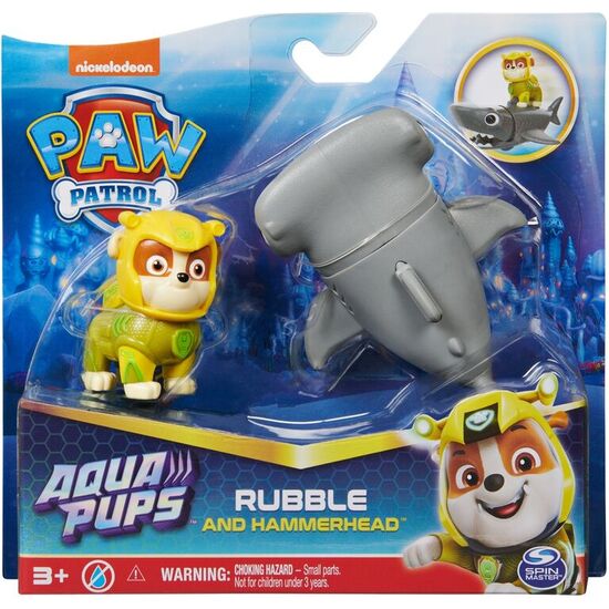 BLISTER 2 FIGURAS RUBBLE AQUA PUPS PATRULLA CANINA PAW PATROL image 0