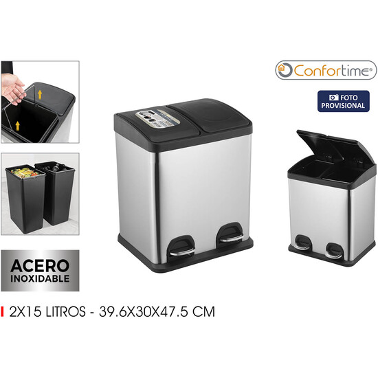 CUBO RECICLAJE SS C/PEDAL 2X15LTS CONFORTIME image 1