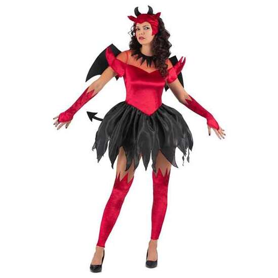 DISFRAZ DIABLESA TOCADO, ALAS, VESTIDO CON COLA, GUANTES Y CALIENTAPIERNAS TALLA L image 0