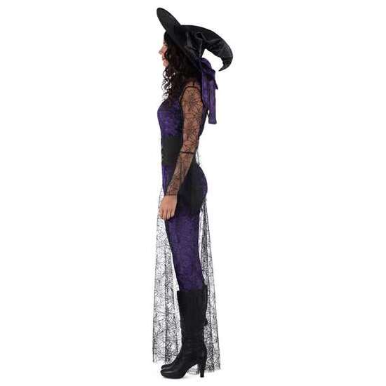 DISFRAZ BRUJA DEL AQUELARRE MORADA SOMBRERO, TOP CON COLA, CORPIÑO Y MALLAS TALLA S image 1