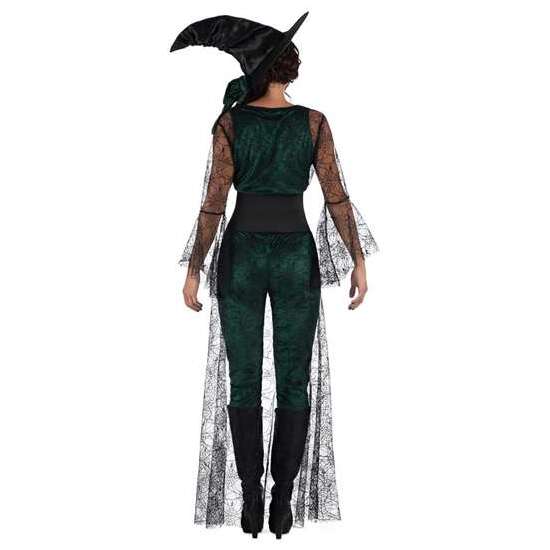DISFRAZ BRUJA DEL AQUELARRE VERDE SOMBRERO, TOP CON COLA, CORPIÑO Y MALLAS TALLA S image 2