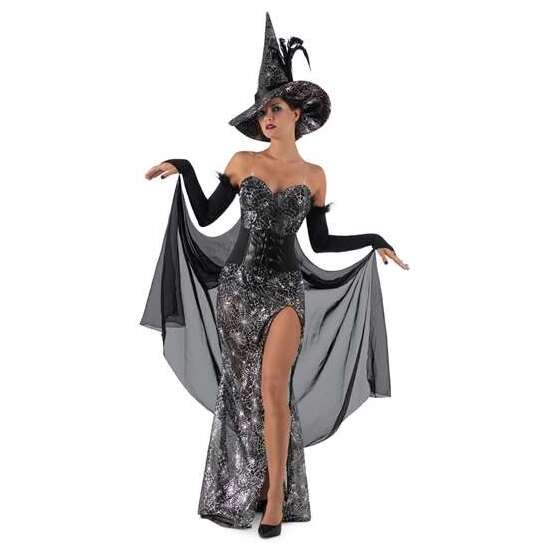 DISFRAZ BRUJA CUERVO SOMBRERO, VESTIDO CON BODY, TIRANTES, CORPIÑO Y CAPA CON MITONES TALLA S image 0