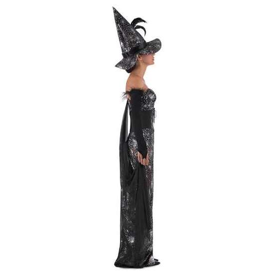 DISFRAZ BRUJA CUERVO SOMBRERO, VESTIDO CON BODY, TIRANTES, CORPIÑO Y CAPA CON MITONES TALLA S image 1