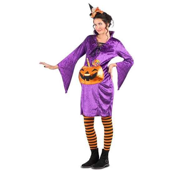 DISFRAZ BRUJA CALABAZA TOCADO, VESTIDO CON BOLSILLO Y MEDIAS TALLA M image 0