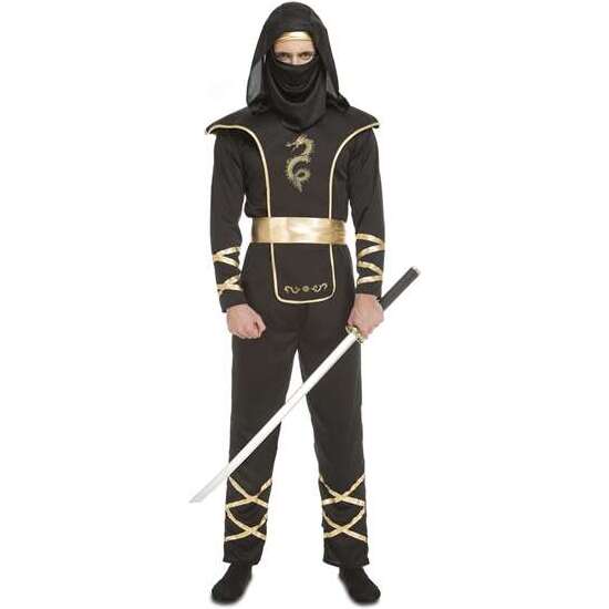 DISFRAZ BLACK NINJA MONO CON CAPUCHA, ARMADURA, CINTURÓN Y MÁSCARA TALLA XL image 0