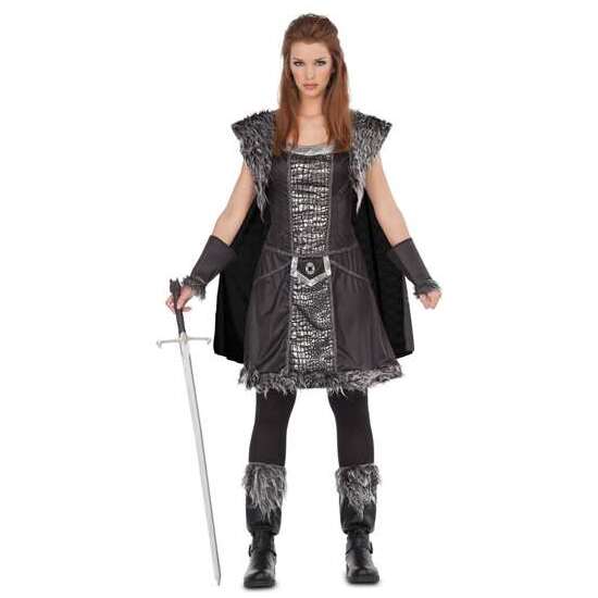 DISFRAZ GUERRERA DEL NORTE VESTIDO CON CAPA, BRAZALETES Y CUBREBOTAS TALLA  S image 0