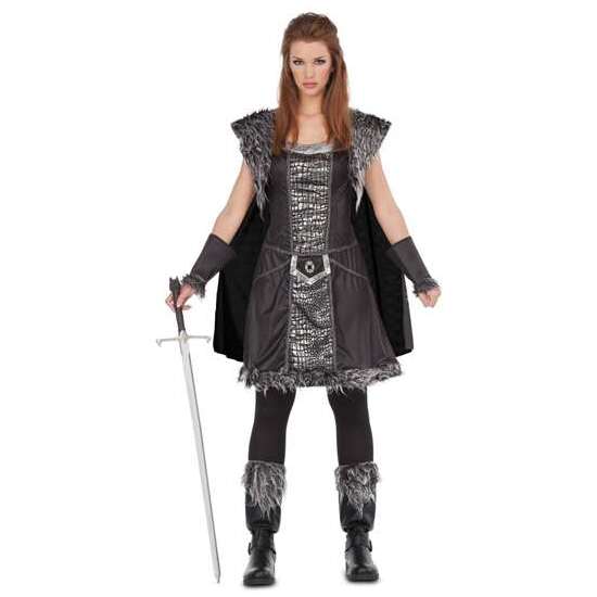 DISFRAZ GUERRERA DEL NORTE VESTIDO CON CAPA, BRAZALETES Y CUBREBOTAS TALLA  XL image 0