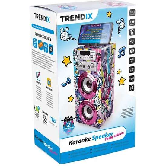 KARAOKE INCLUYE 2 MICRÓFONOS EQUIPADO CON UN ASA, UNA BASE PARA APOYAR EL MÓVIL, RANURAS PARA MEMORIAS USB Y MICRO SD, RADIO FM Y BLUETOOTH image 0