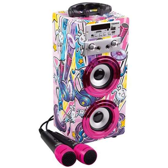 KARAOKE INCLUYE 2 MICRÓFONOS EQUIPADO CON UN ASA, UNA BASE PARA APOYAR EL MÓVIL, RANURAS PARA MEMORIAS USB Y MICRO SD, RADIO FM Y BLUETOOTH image 2