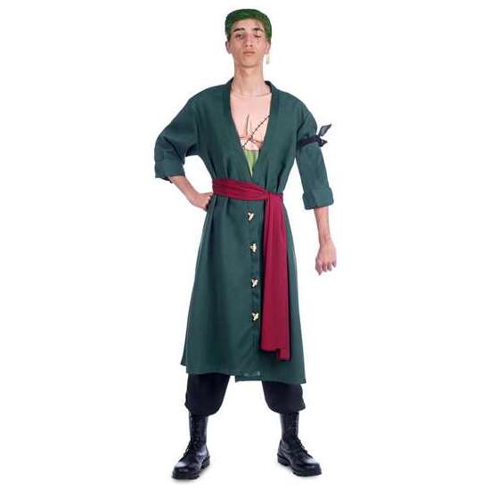DISFRAZ RORONOA ZORO CREMA PARA EL PELO, PENDIENTES, CHAQUETA, PAÑUELO, FAJÍN Y PANTALÓN TALLA L image 0