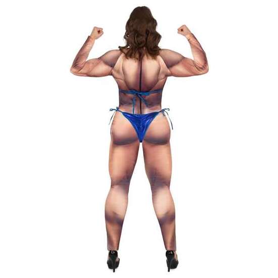DISFRAZ CULTURISTA MONO CON RELLENO, BIKINI Y PLACA DE CONCURSANTE TALLA ONE SIZE image 2