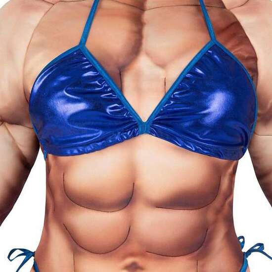 DISFRAZ CULTURISTA MONO CON RELLENO, BIKINI Y PLACA DE CONCURSANTE TALLA ONE SIZE image 3